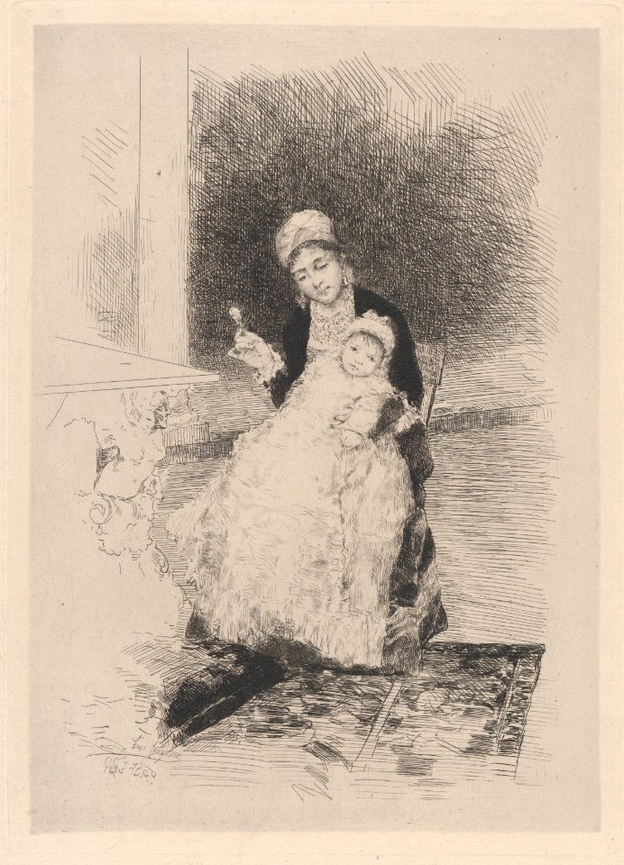 A seated woman holding a child MET DP876071