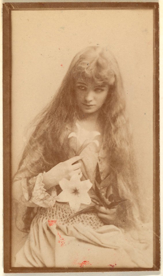 Actress with long hair seated with flower on lap, from the Actresses series (N668) MET DPB869982