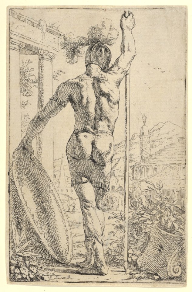 A Roman Warrior with Shield and Spear MET DP835367