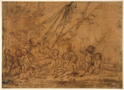 A Seated Female Figure Surrounded by Nude Infants MET DP811849