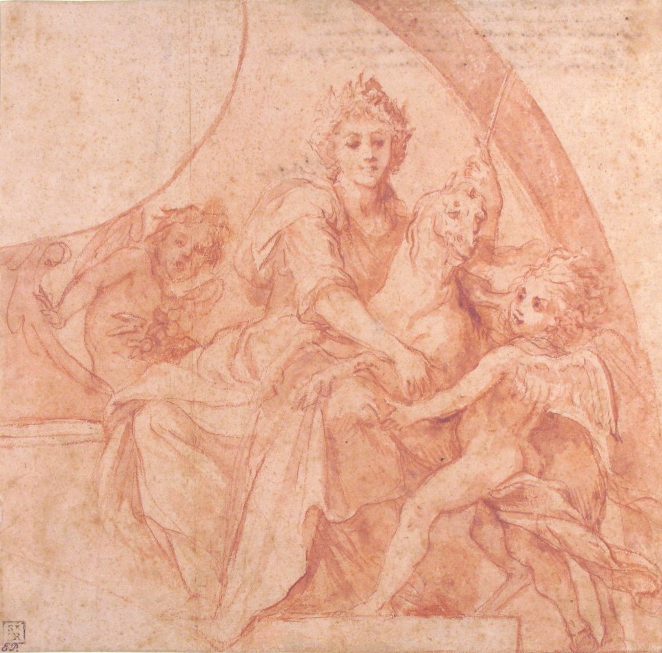 Allegorical Figure of Purity with a Unicorn and Two Putti (recto); Study of the Same Figures (verso), Baldassare Franceschini, 1642