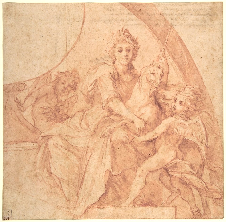 Allegorical Figure of Purity with a Unicorn and Two Putti (recto); Study of the Same Figures (verso) MET DP809756