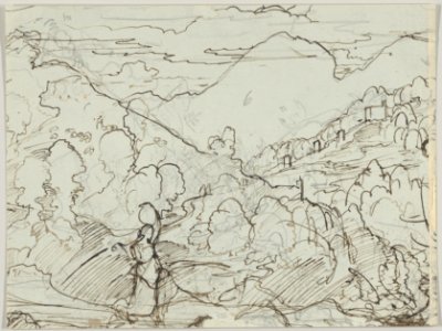A Seated Italian Shepherd with a Small Child on his lap; verso- A Southern Landscape with a Woman Carrying a Jar on her Head MET DP835622