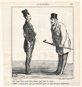 –Good Lord, what has happened to you? –Hush! It's a trick I invented in order to avoid giving New Year's presents, from 'News of the day,' published in Le Charivari, December 18, 1868 MET DP877721