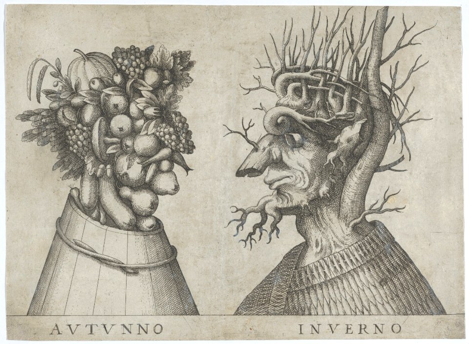 Autumn and Winter- two heads made from flora typical of those seasons MET DP844988