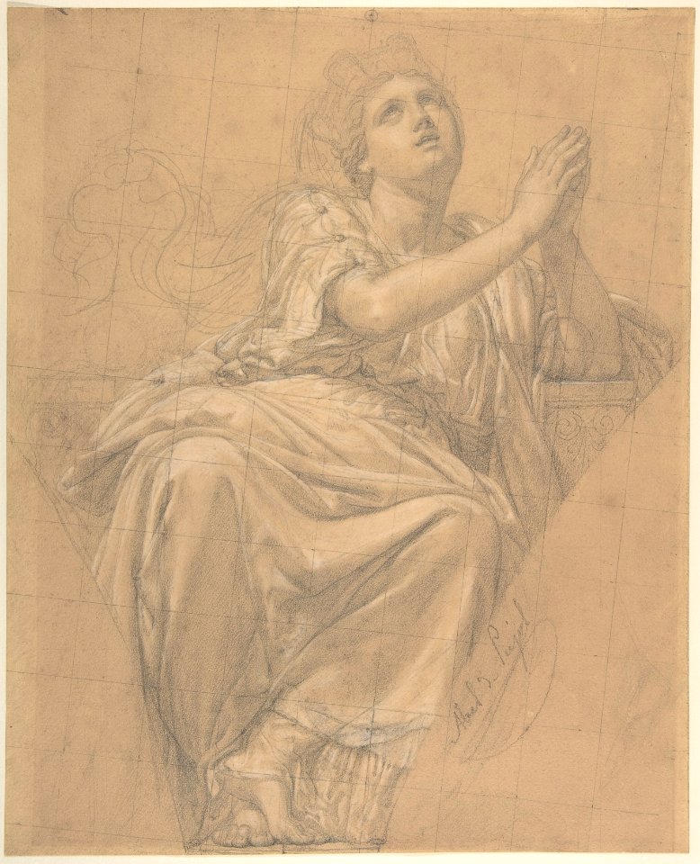 Allegorical Figure of the City of Piacenza, for a Pendentive in the Chapel of Saint-Roch, Church of Saint-Sulpice, Paris (recto); Studies for the Same Figure (verso) MET DP805010