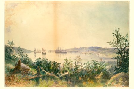 Arrival in Trinity Bay, Newfoundland- The Cable Passed to the Paddle-box Boat of the Terrible, etc. MET DP119843