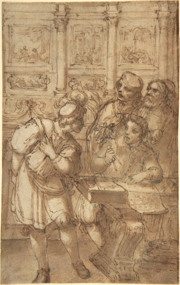 Architect in His Study Holding a Compass and Conversing with Three Men MET DP802844