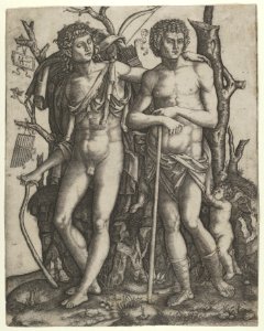 Apollo standing at the left, his hand resting on the shoulder of Hyacinthus, Cupid in the lower right MET DP854858