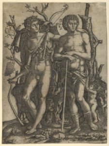 Apollo standing at the left, his hand resting on the shoulder of Hyacinthus, Cupid in the lower right MET DP853531