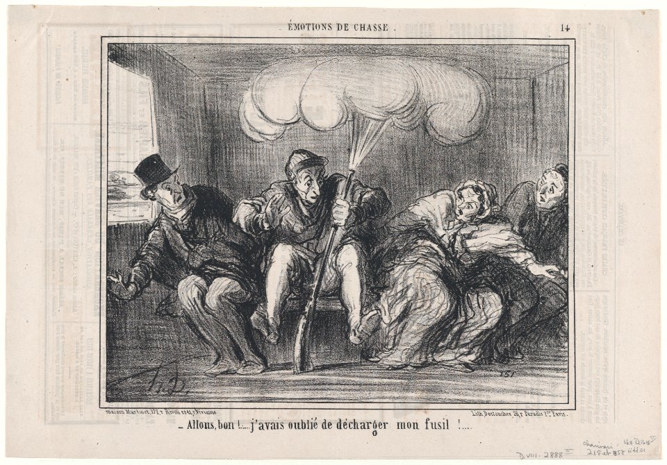 Allons bon!..... j'avais oublié de décharger mon fusil!...., from Émotions de Chasse, published in Le Charivari, February 21, 1858 MET DP876682