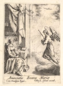 Annunciation, with angel approaching the seated Mary from the left, and the dove of the Holy Spirit above MET DP834092