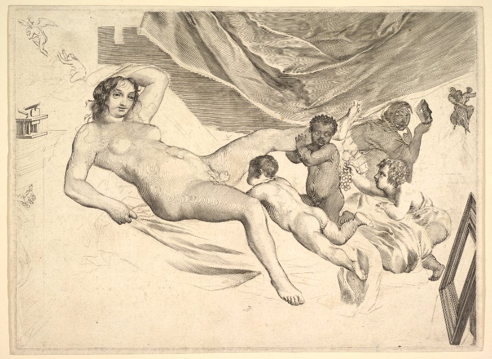 Allegorical Subject- Nude Woman, Three Children and a Mousetrap (La Sourcière) MET DP822419