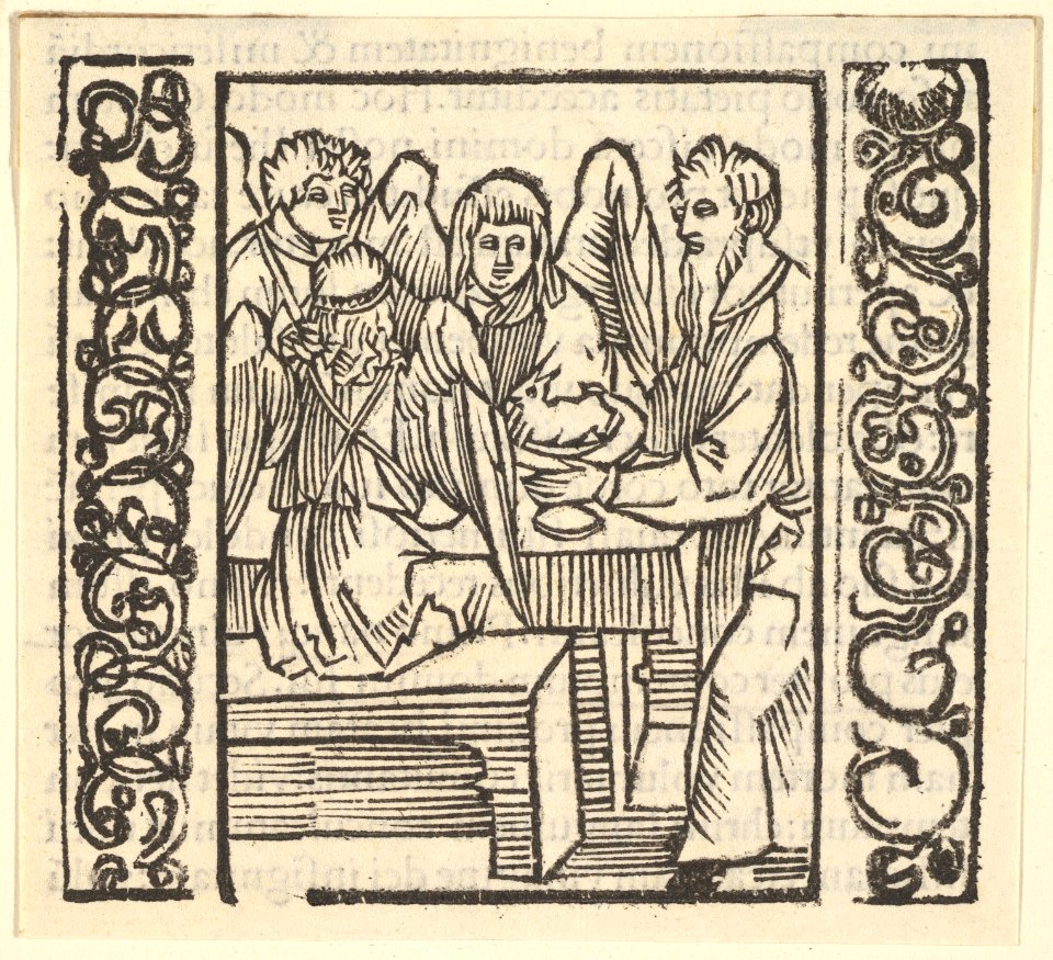 Angels Served at a Table, illustration from Speculum Passionis, 1507 MET DP826740