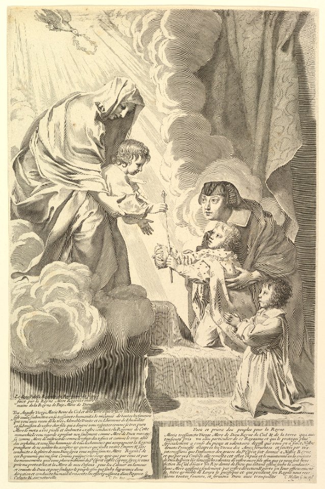 Anne of Austria with the Young Louis XIV and Monsieur before the Virgin and Child (Anne d'Autriche déposant le régence du royaume de France entre les mains de la Vierge Marie) MET DP822678