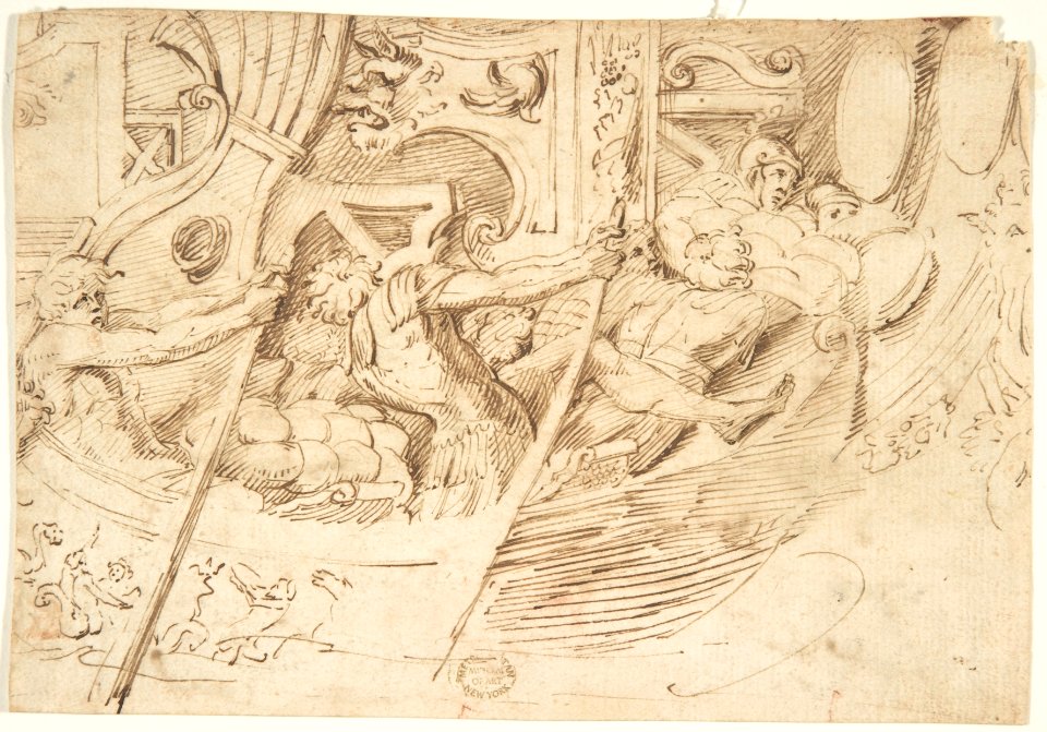 Ancient Naval Battle (Recto); Park with Monuments (Verso) MET DP802161