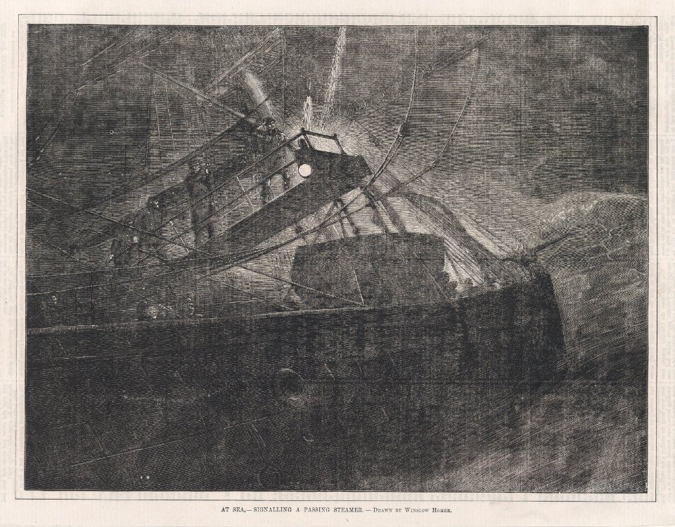 At Sea – Signalling a Passing Steamer – Drawn by Winslow Homer (Every Saturday, Vol. II, New Series) MET DP875242