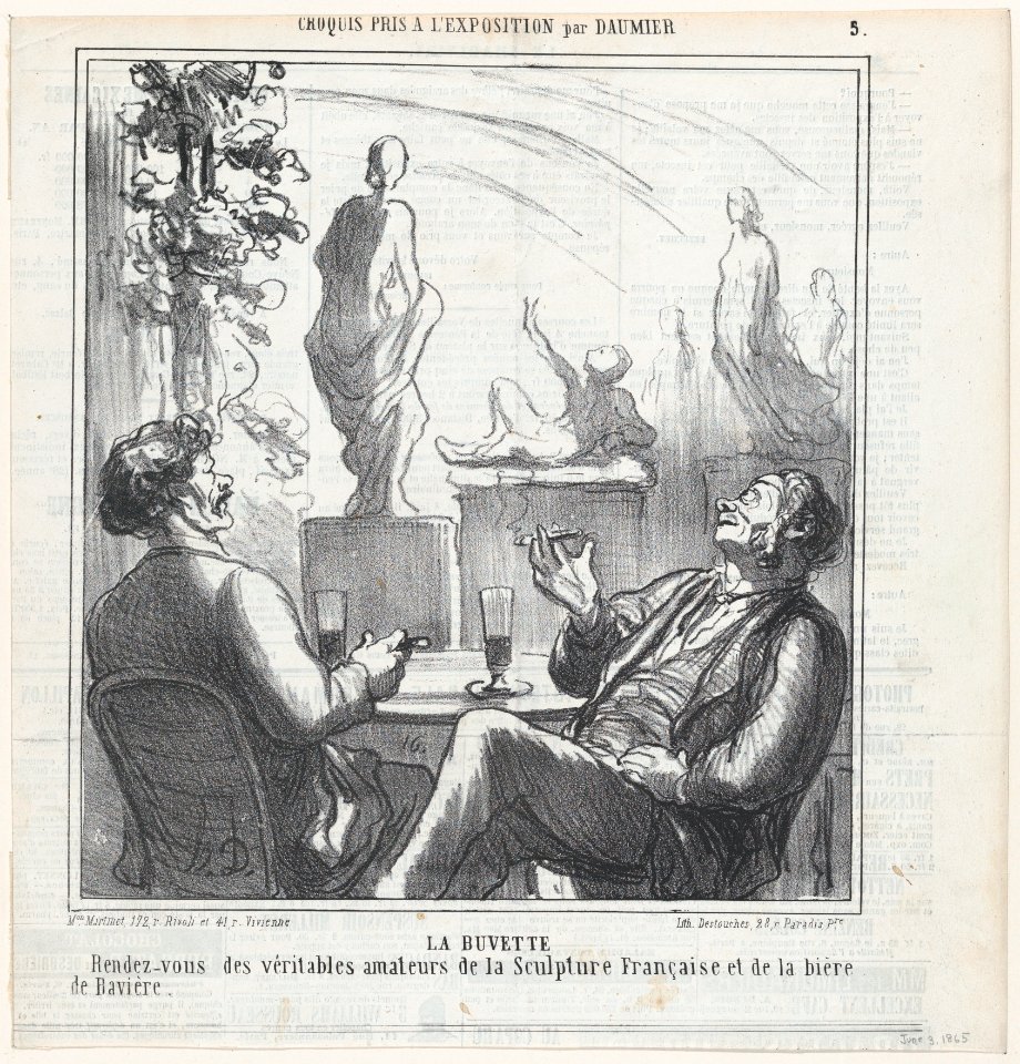 At the bar, meeting point for the true lovers of French sculpture and Bavarian beer, from 'Exhibition sketches,' published in Le Charivari, June 3, 1865 MET DP877367