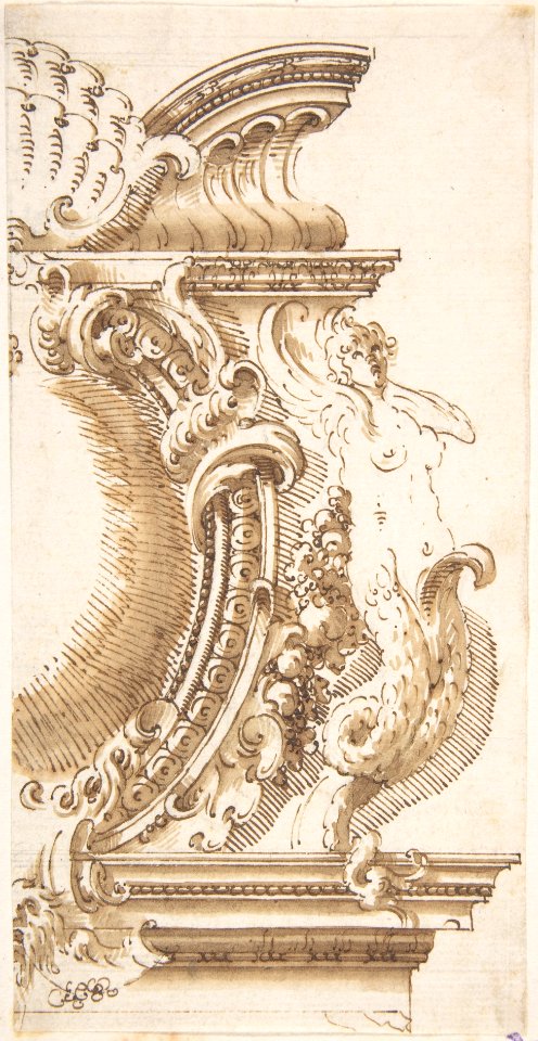 Architectural Design with a Cartouche Flanked by a Siren MET DP803278