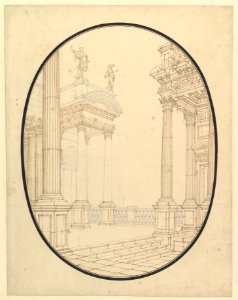 Architectural Perspective, in an Oval- Porch of a Palace with Corinthian Colums. MET DP820196