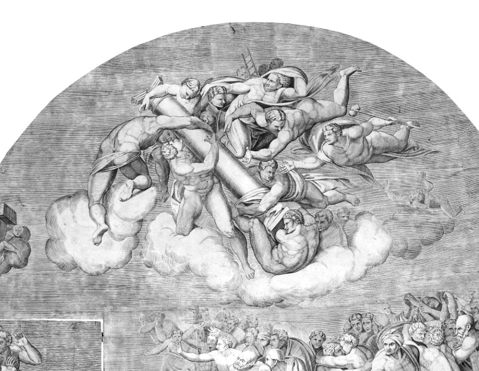 Angels Carrying Pillar with Saints Below (upper right section of the Last Judgment) MET MM55716