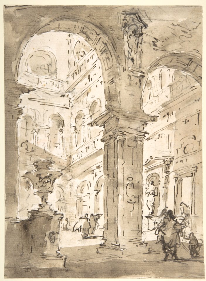 Architectural Capriccio- Courtyard of a Palace (recto); Saint Aloysius Gonzaga Holding a Crucifix (verso) MET DP810124