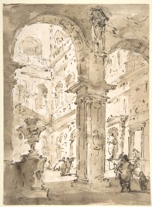 Architectural Capriccio- Courtyard of a Palace (recto); Saint Aloysius Gonzaga Holding a Crucifix (verso) MET DP810124