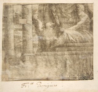 Apparition of Christ (recto); Printed Fragment with Jupiter Enthroned with Eagle, from Caraglio's Martyrdom of Saint Peter and Saint Paul (verso). MET DP810980