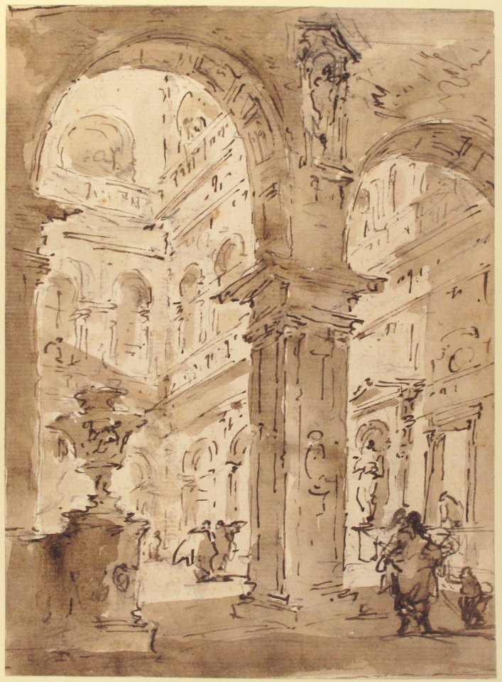 Architectural Capriccio- Courtyard of a Palace (recto); Saint Aloysius Gonzaga Holding a Crucifix (verso) MET 37.165.80 RECTO
