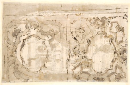 Architectural Fantasy- Figures on a Grand Staircase (recto); Studies for the Frame of a Shaped Field (verso) MET DP810421