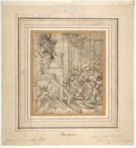 Apparition of Christ (recto); Printed Fragment with Jupiter Enthroned with Eagle, from Caraglio's Martyrdom of Saint Peter and Saint Paul (verso). MET DP810979