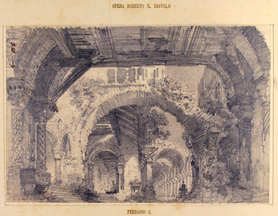 Architectural Ruins with a View of a Garden; Stage design for "Ballo don Parasol" MET 62.570.21