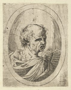An apostle seen from behind and turning to the right, holding an open book, in an oval frame, from Christ, the Virgin, and Thirteen Apostles MET DP837897