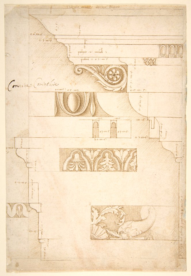 Architectural Study- The Measured Profiles of the Cornice and Entablature of the "Colonnacce" from the Forum Transitorium (the "Palace of Nerva"). MET DP811529