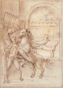 An Allegory- Male Nude in a Stable with Four Wild Horses MET 1992.28.2