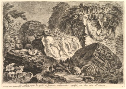 Ancient Altar on which sacrifices were performed in antiquity, surrounded by other ruins (Ara antica sopra la quale si facevano anticamente i sagrifizi, con altre ruine all'intorno) MET DP827983