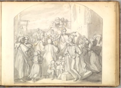 An Artist Drawing on Wall of a Church Watched by a Crowd (in Sketch Book With Drawings on Twenty-six Leaves) MET DP826415