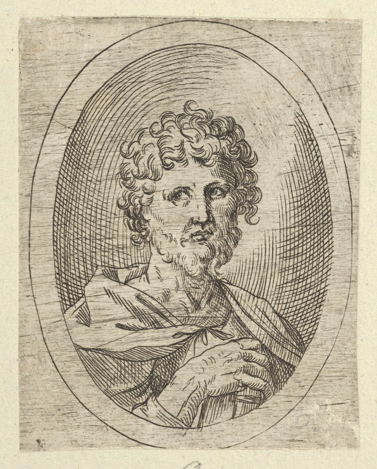 An apostle with a short beard holding a closed book, from Christ, the Virgin, and Thirteen Apostles MET DP837895