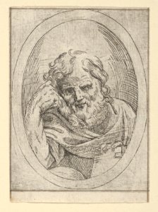 An apostle resting his head on his right hand and holding a book, in an oval frame, from Christ, the Virgin, and Thirteen Apostles MET DP837899