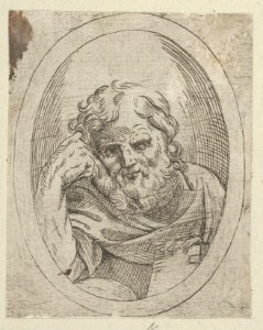 An apostle resting his head on his right hand and holding a book, in an oval frame, from Christ, the Virgin, and Thirteen Apostles MET DP837892