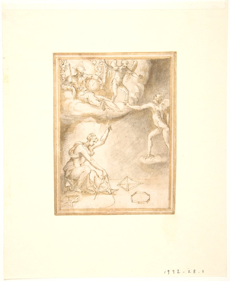 An Allegory- Female Figure with a Compass, God the Father Seated on Clouds, and a Demon MET DP809544