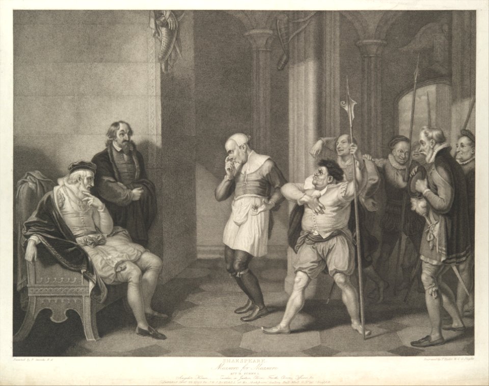 Angelo's House–Escalus, a Justice, Elbow, Froth, Clown, Officers, etc. (Shakespeare, Measure for Measure, Act 2, Scene 1) MET DP109517