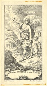 An angel leading a young boy and gesturing to the clouds MET DP841463