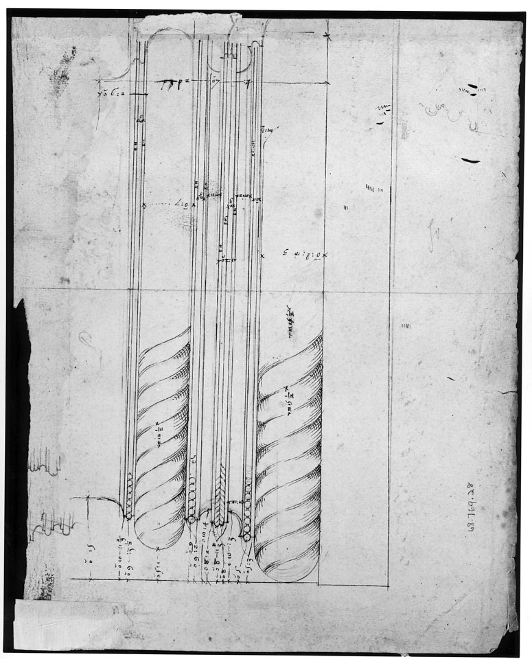 Arco dei Pantani, Forum of Augustus, cornice, elevation; schematic elevation (recto) Temple of Apollo Sosiano, column base, elevation (verso) MET sf68 769 28v-MM43661