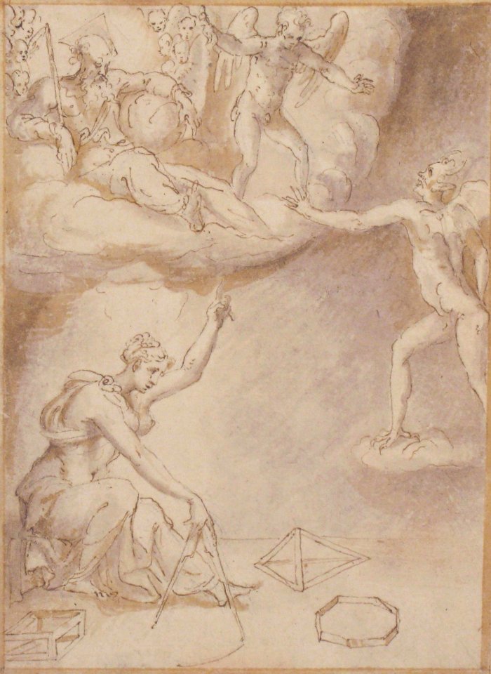 An Allegory- Female Figure with a Compass, God the Father Seated on Clouds, and a Demon MET 1992.28.1
