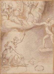 An Allegory- Female Figure with a Compass, God the Father Seated on Clouds, and a Demon MET 1992.28.1