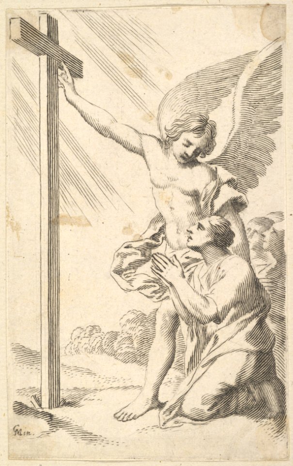 An Angel Indicates a Cross to a Man Kneeling MET DP822312