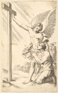 An Angel Indicates a Cross to a Man Kneeling MET DP822312