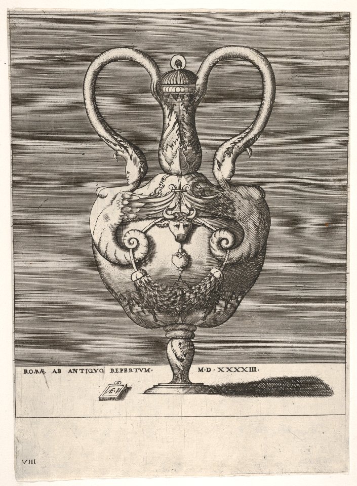 Antique Lidded Vase with Two Handles emerging from the Heads of Hybrid Female Sphinxes, from Vases after the Antique MET DP832548