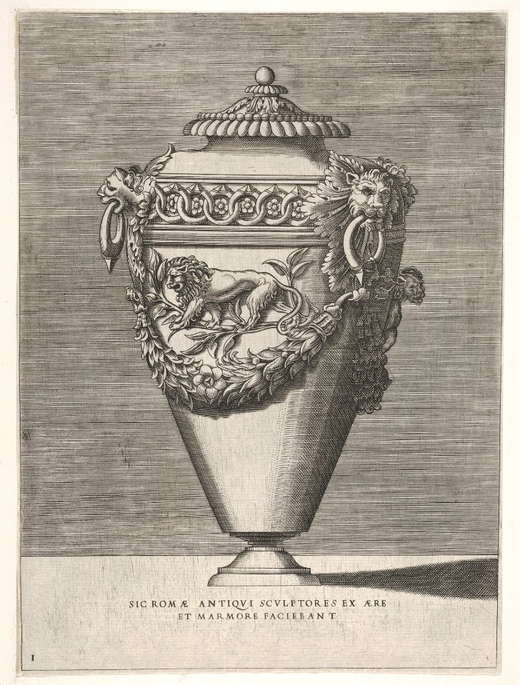 Antique Lidded Urn Decorated with a Motif of Diamond Rings and Lions, from Vases aftetr the Antique MET DP832546